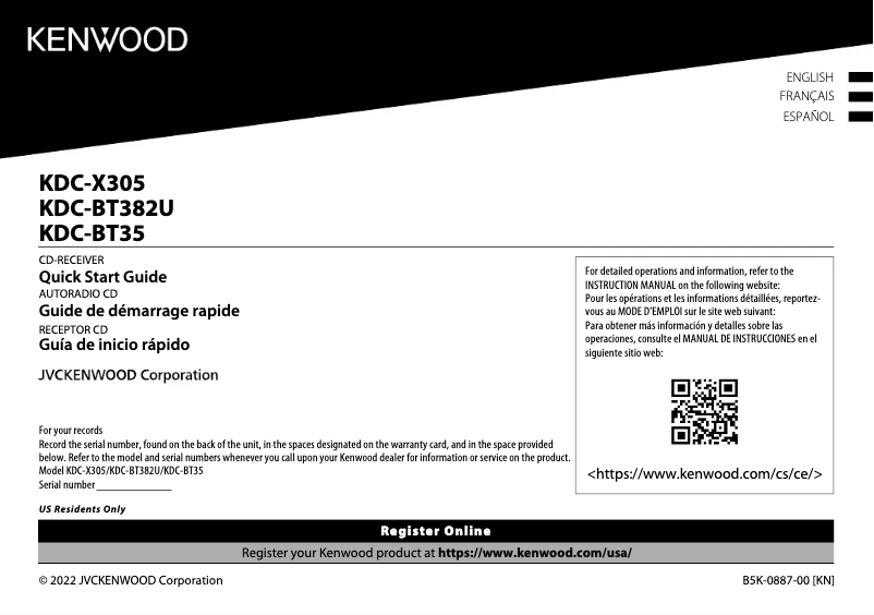 Image de la première page du manuel de l'appareil KDC-BT382U