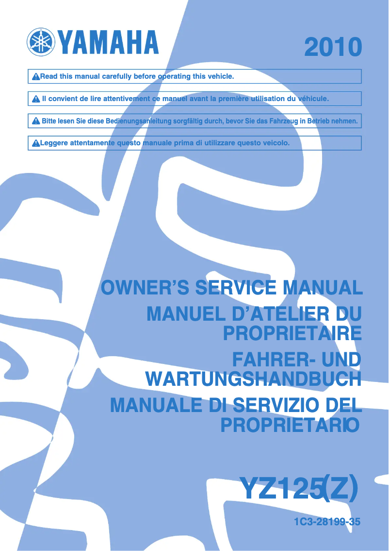 Image de la première page du manuel de l'appareil YZ125 (2010)