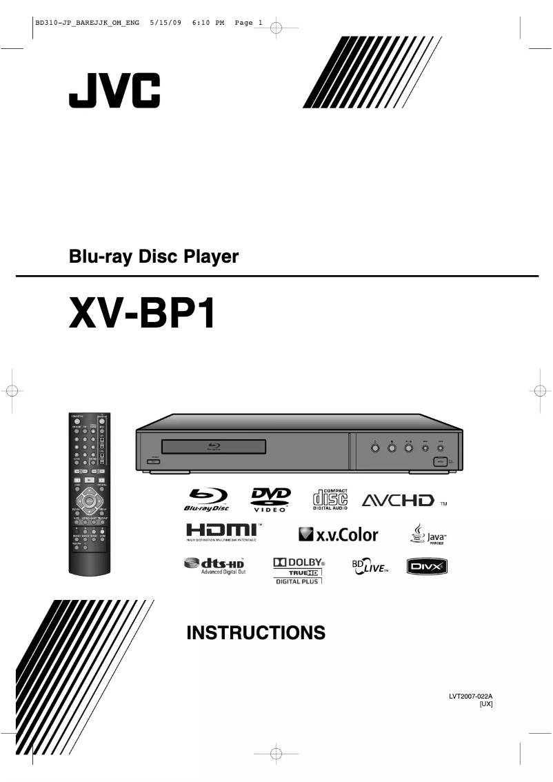 Image de la première page du manuel de l'appareil XV-BP1UX