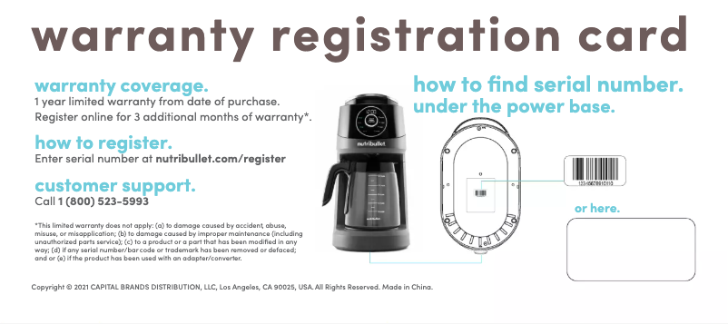Page 1 de la notice Informations de garantie NutriBullet Brew Choice