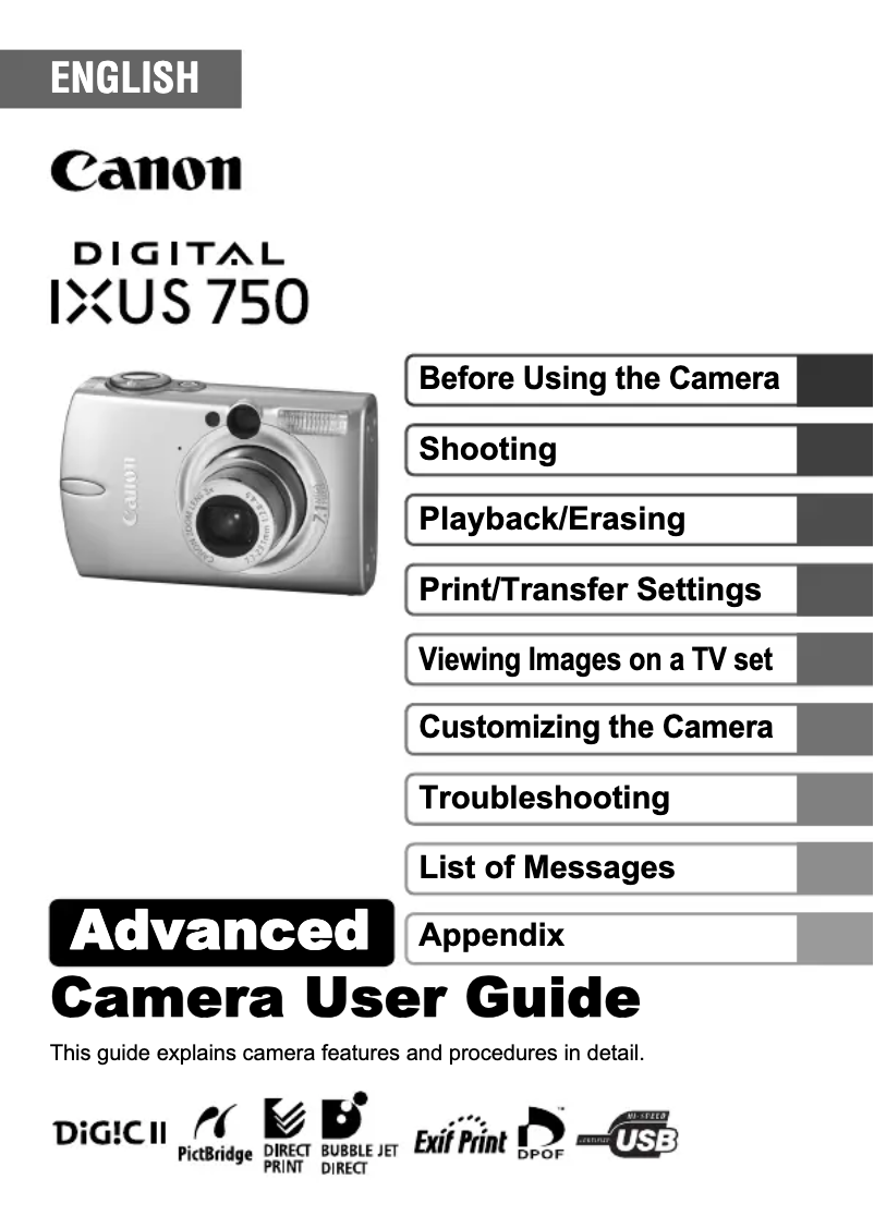 Image de la première page du manuel de l'appareil Digital IXUS i zoom