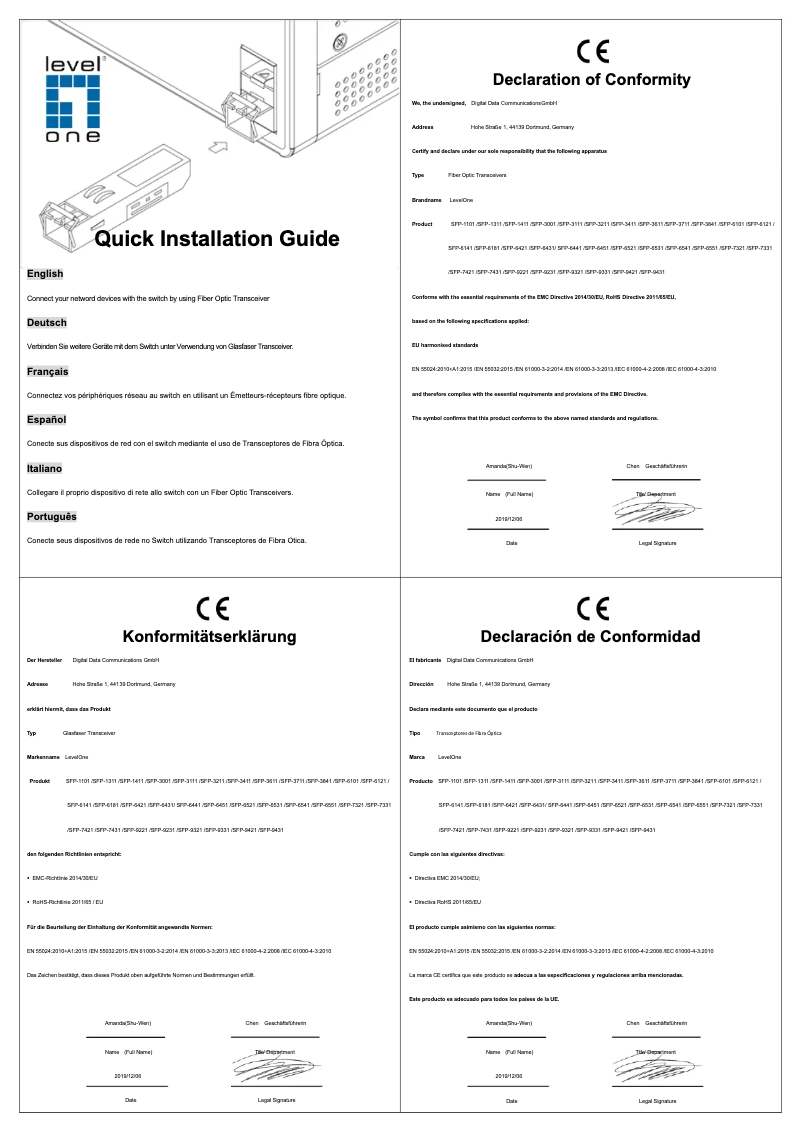 Page n°1 - Manuel utilisateur LevelOne SFP-2100