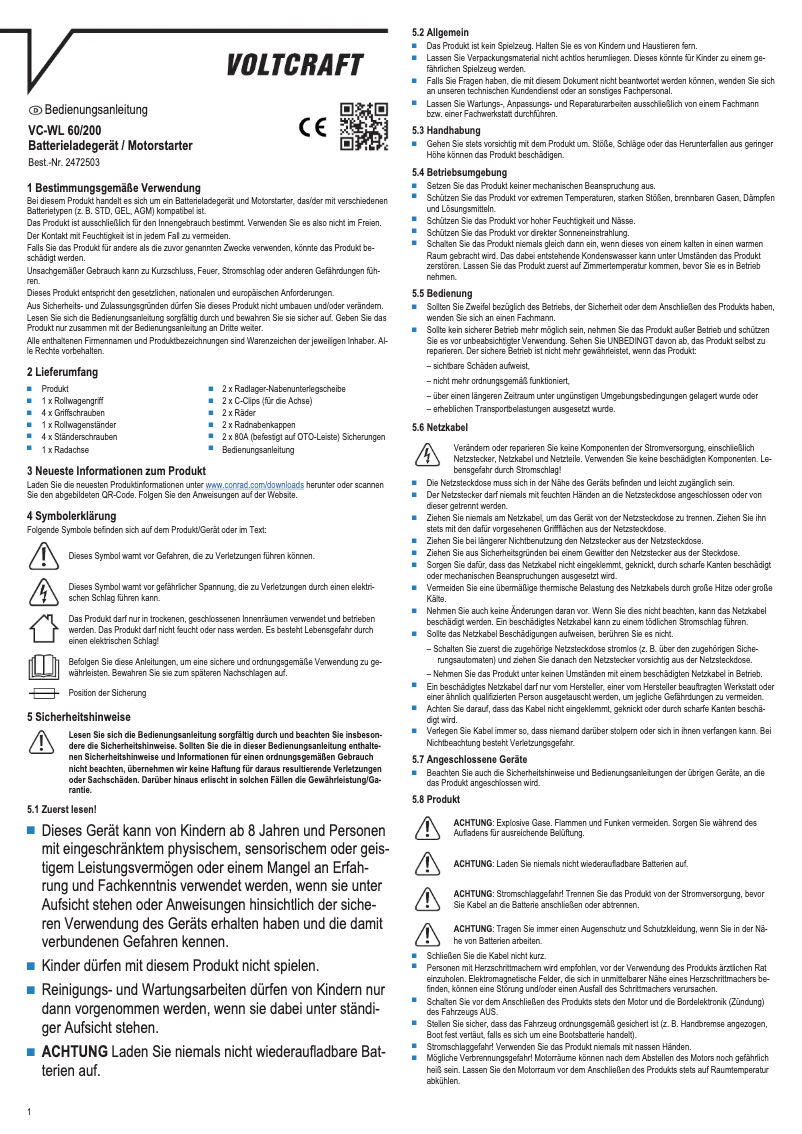 Page 1 de la notice Manuel utilisateur Voltcraft VC-WL 60/200