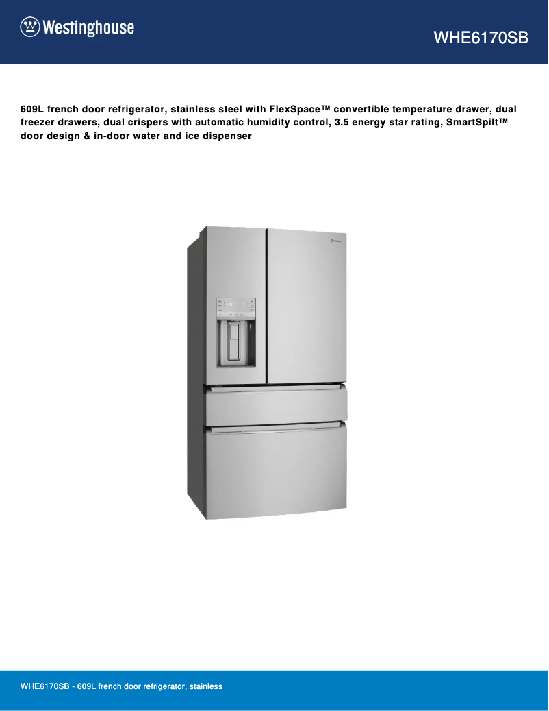 Page 1 de la notice Fiche technique Westinghouse WHE6170SB