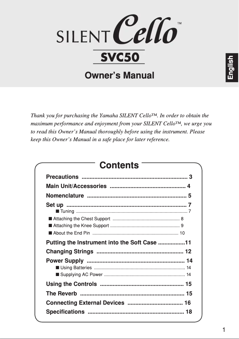 Page n°1 - Manuel utilisateur Yamaha Silent Cello SVC50