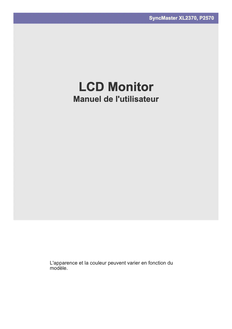 Page 1 de la notice Manuel utilisateur Samsung SyncMaster XL2370