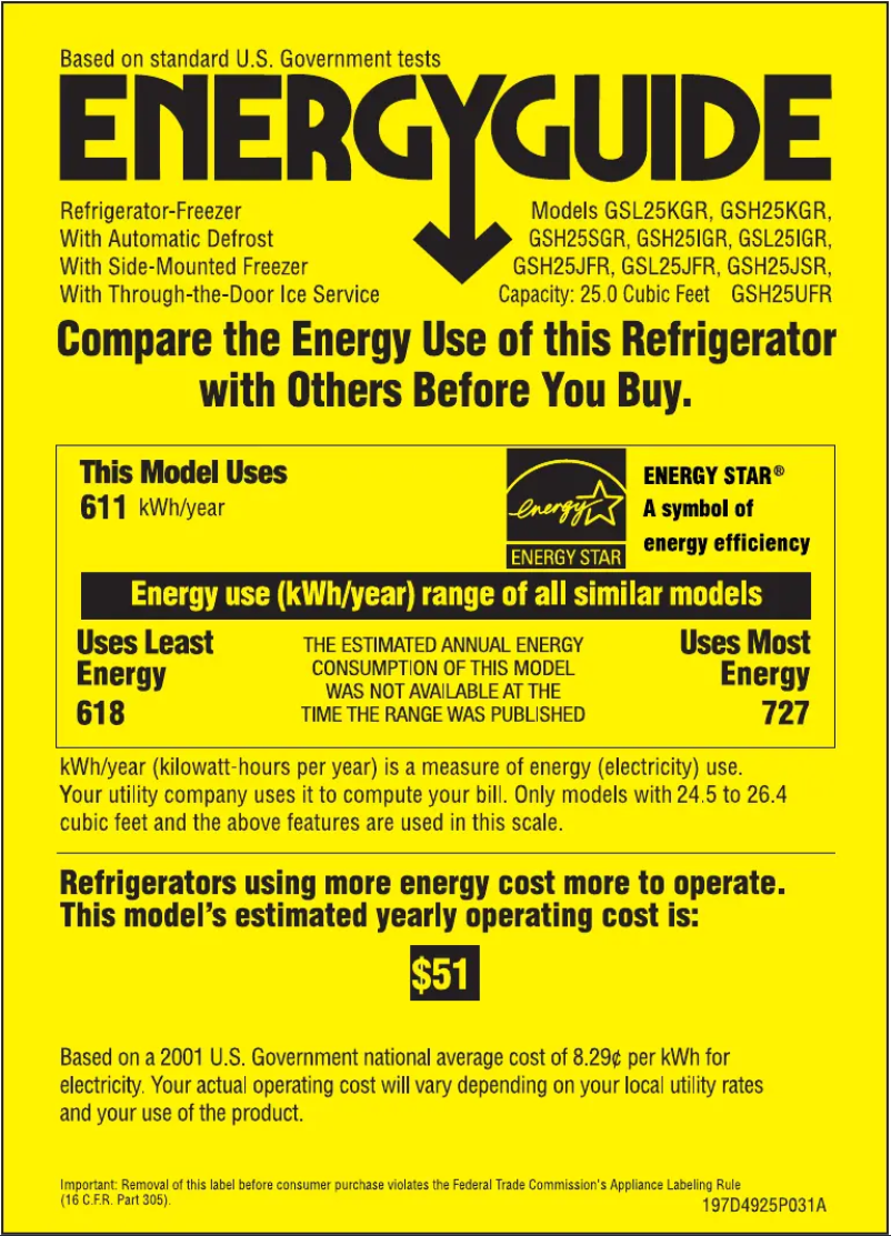 Página 1 del manual Etiqueta energética GE GSL25IGRBS