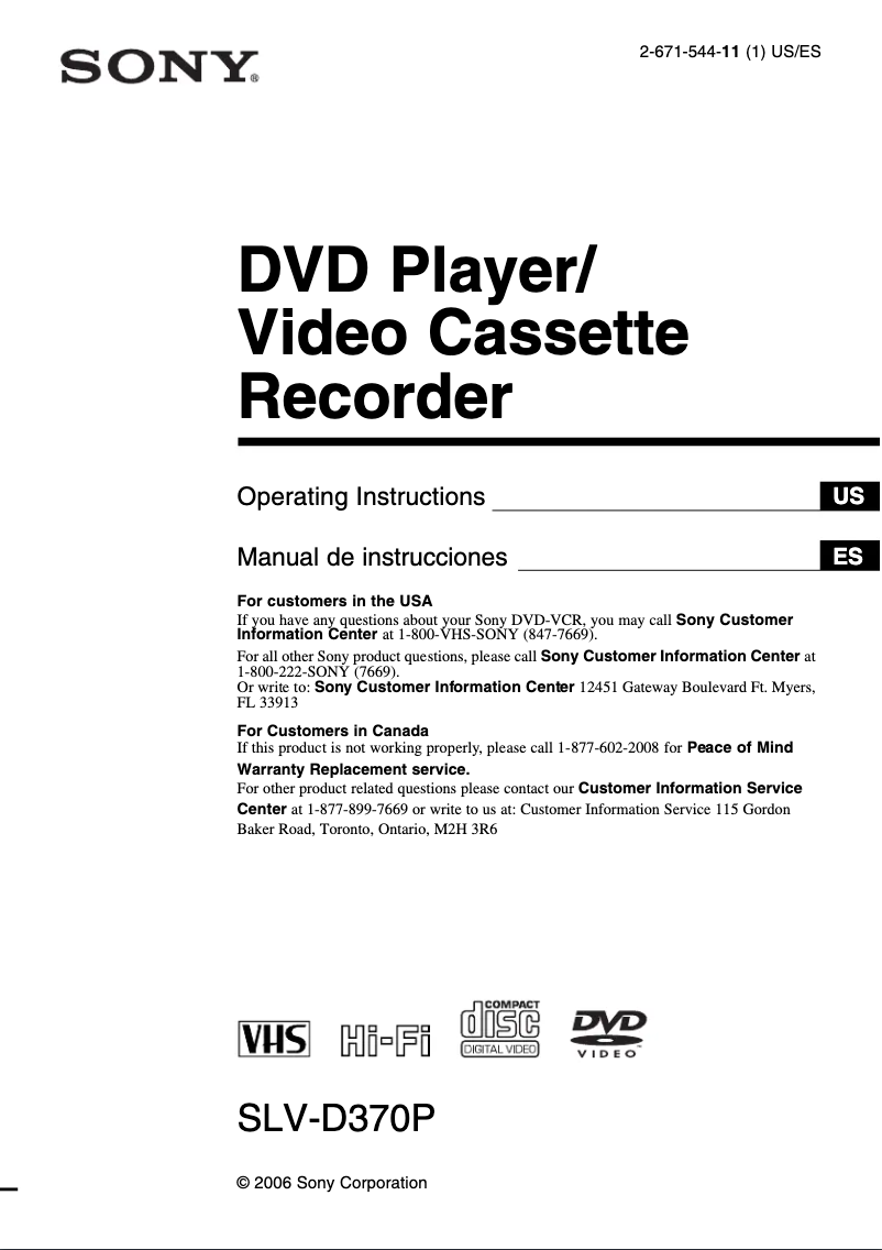 Image de la première page du manuel de l'appareil SLV-D370P