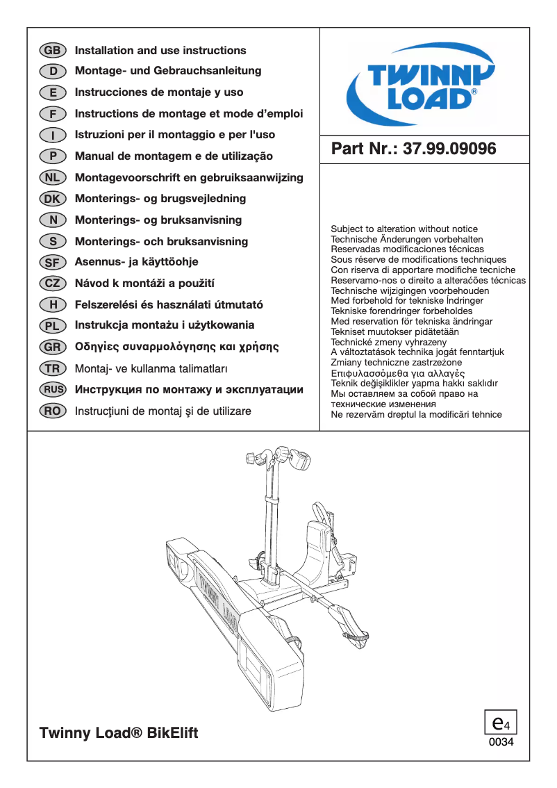 Page 1 de la notice Manuel utilisateur Twinny Load BikElift 2011
