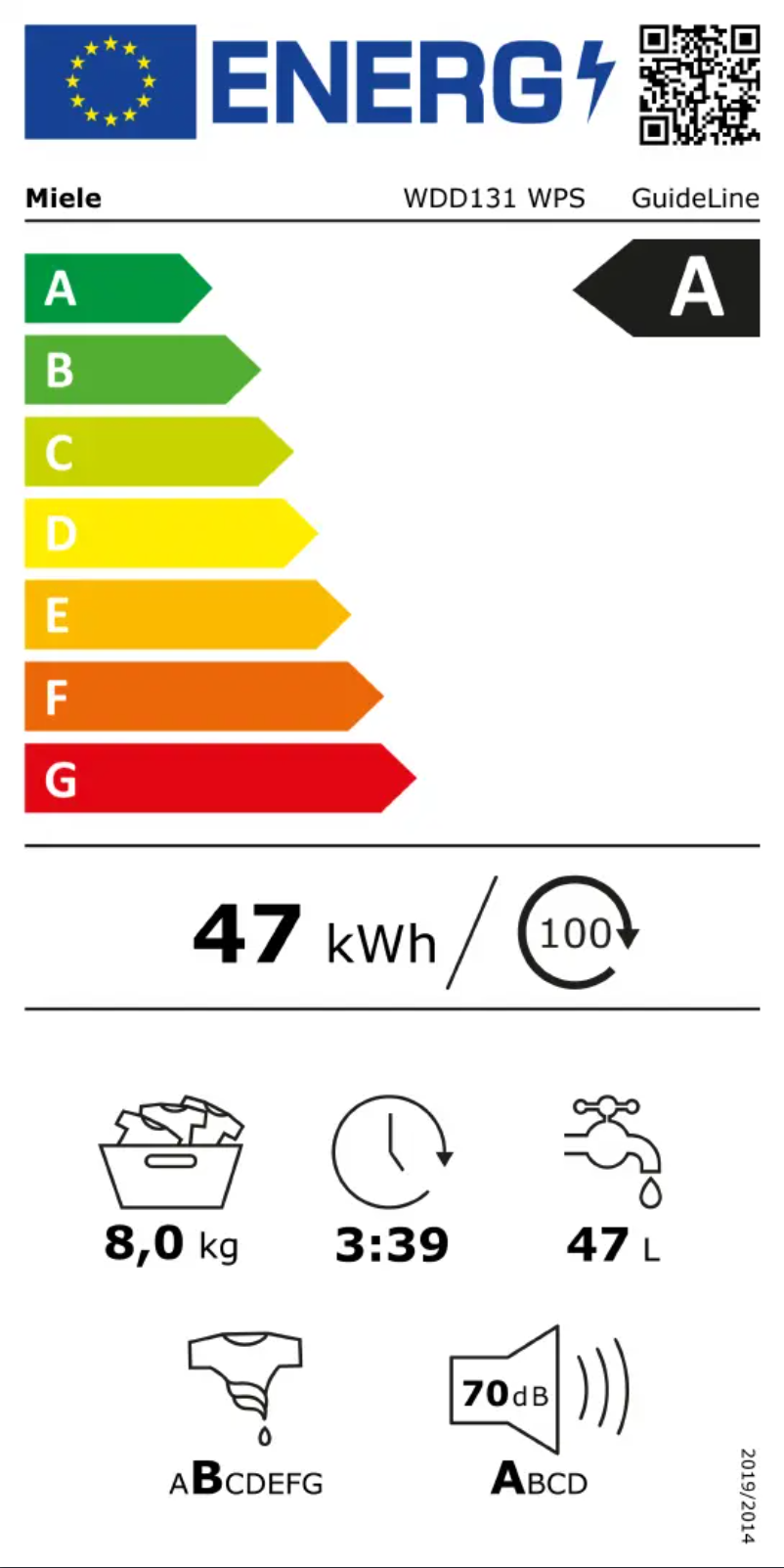 Página 1 del manual Etiqueta energética Miele WDD 131 WPS GuideLine