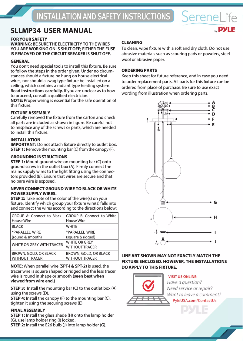 Page 1 de la notice Manuel utilisateur SereneLife SLLMP34