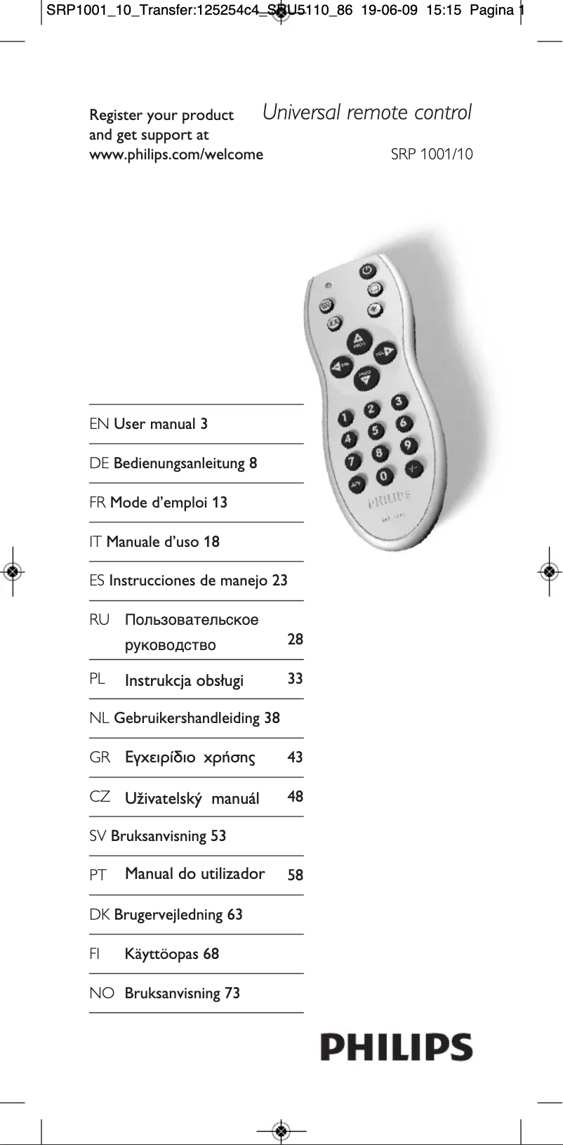 Page n°1 - Manuel utilisateur Philips SRP 1001