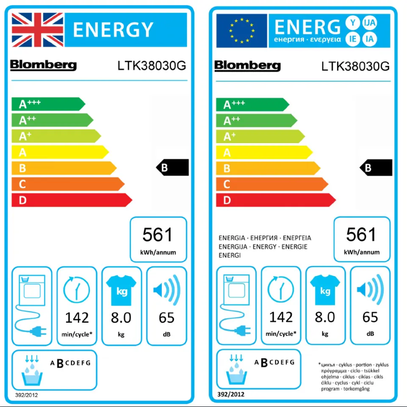 Page 1 de la notice Label énergétique Blomberg LTK38030G
