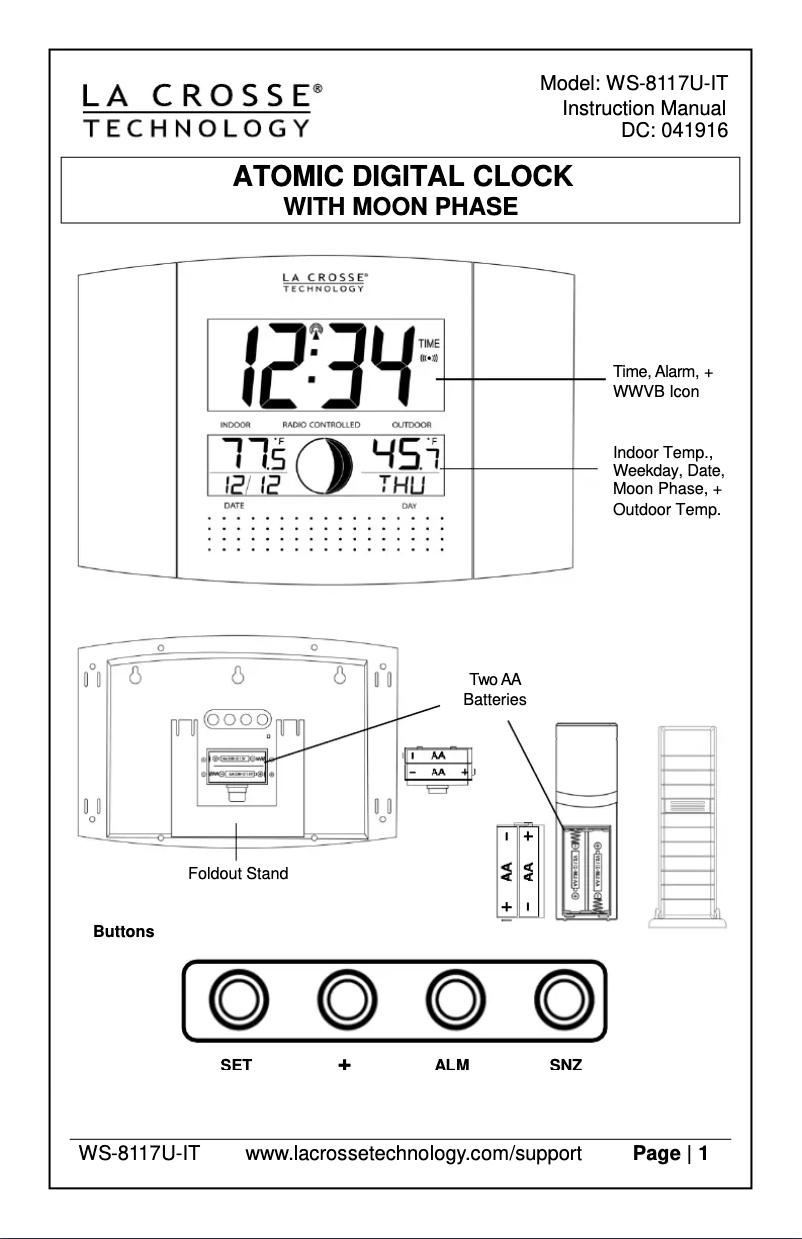 Page 1 de la notice Manuel utilisateur La Crosse Technology WS-8117U-IT-OAK