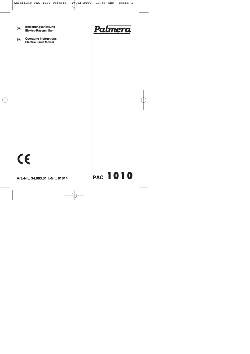 Page 1 de la notice Manuel utilisateur Palmera PAC 1010
