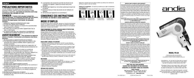 Page 1 de la notice Manuel utilisateur Andis PD-2A