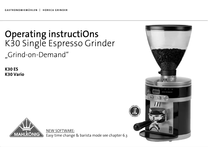 Page 1 de la notice Manuel utilisateur Mahlkönig K30 Vario