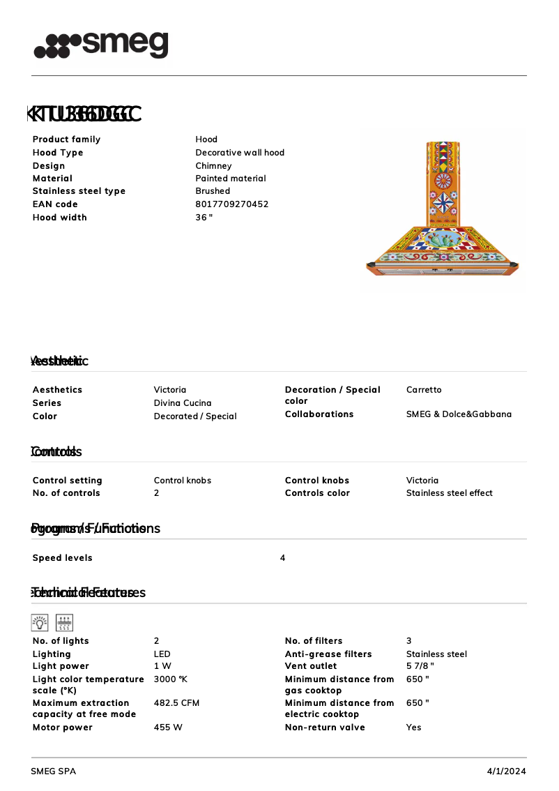 Page n°1 - Fiche technique Smeg KTU36DGC