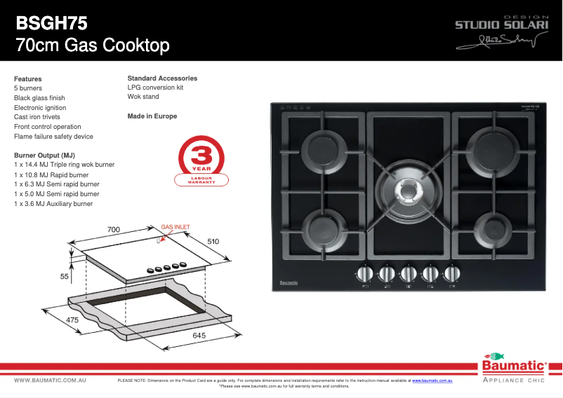 Page 1 de la notice Fiche technique Baumatic BSGH75