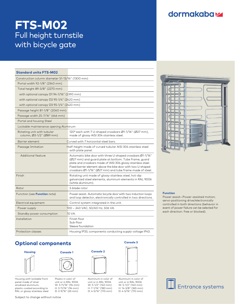 Page 1 de la notice Manuel utilisateur Dormakaba FTS-M02
