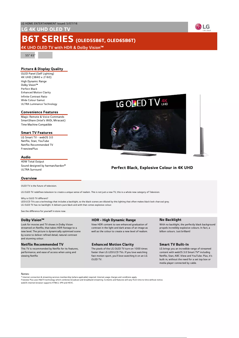 Page n°1 - Fiche technique LG OLED55B6T