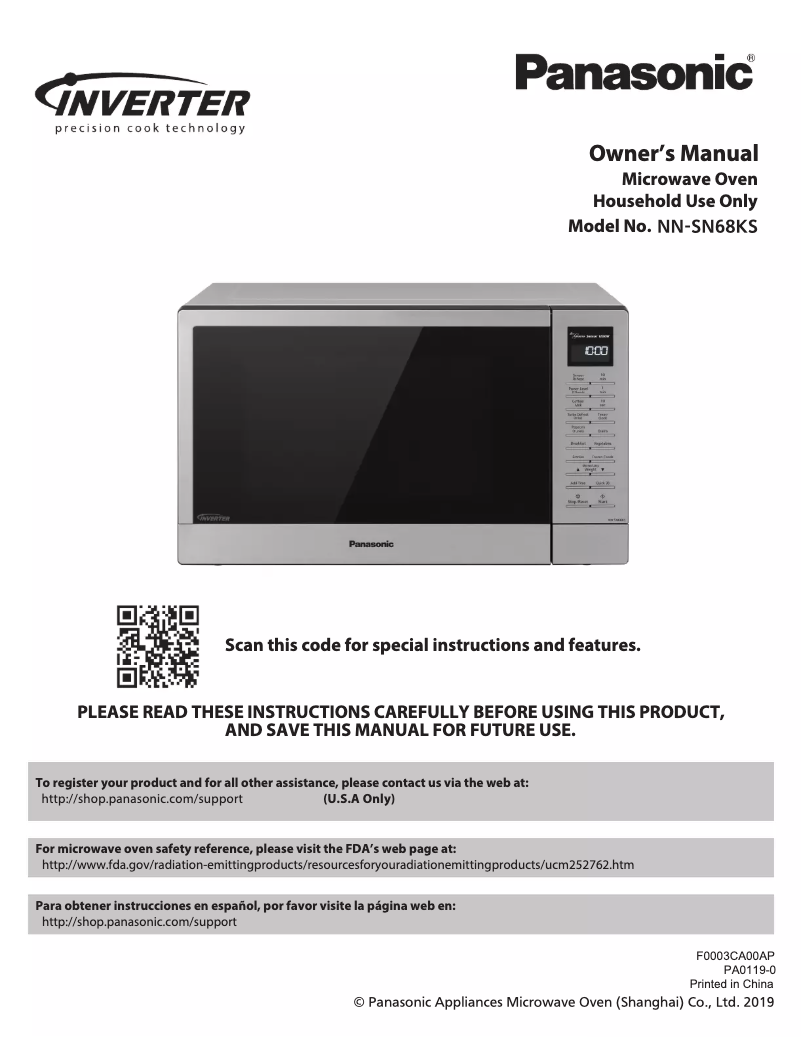 Page 1 de la notice Manuel utilisateur Panasonic Inverter NN-SN68KS