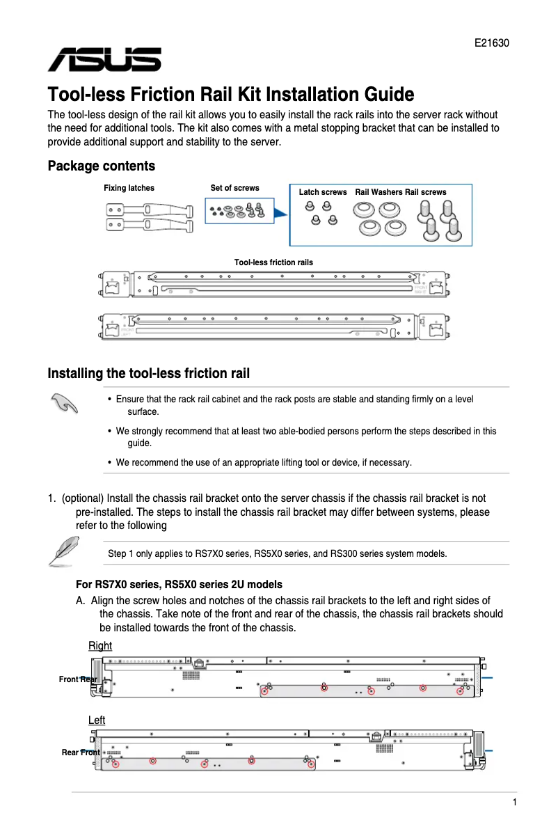 Page 1 de la notice Guide d'installation Asus RS720A-E11-RS24U