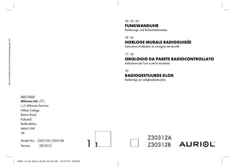Page n°1 - Manuel utilisateur SilverCrest Z30312A