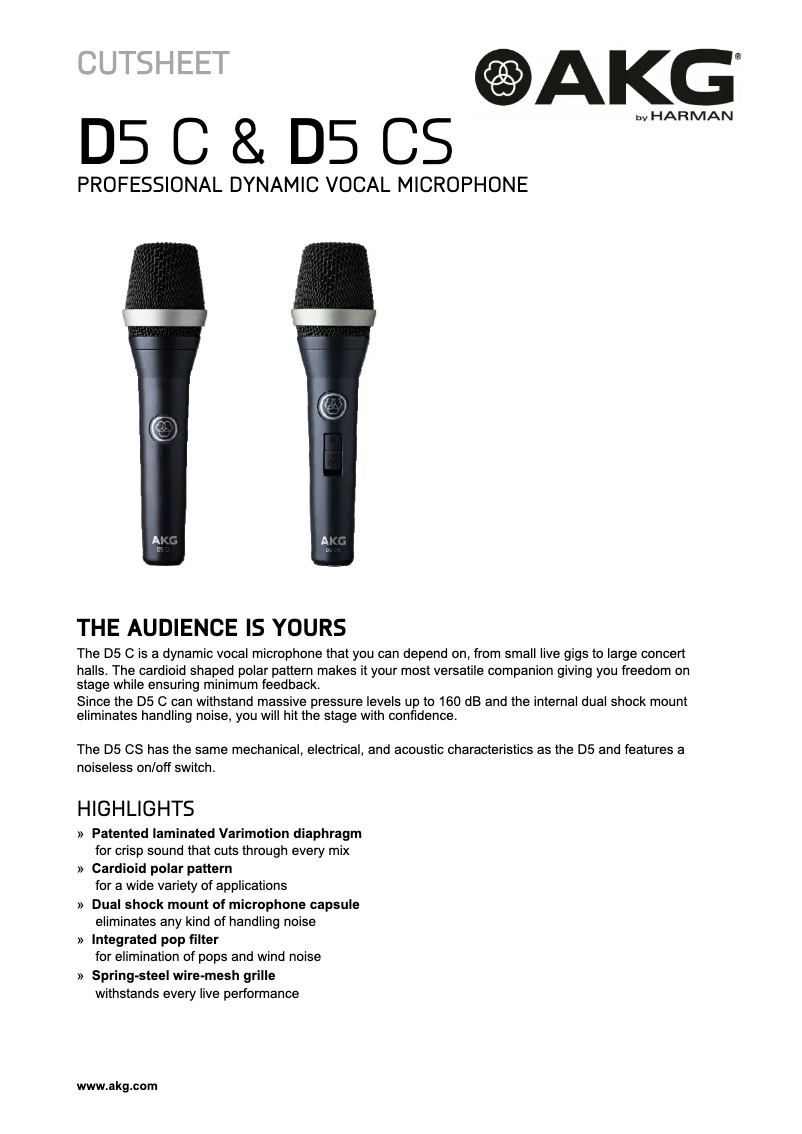 Page 1 de la notice Fiche technique AKG D5 CS