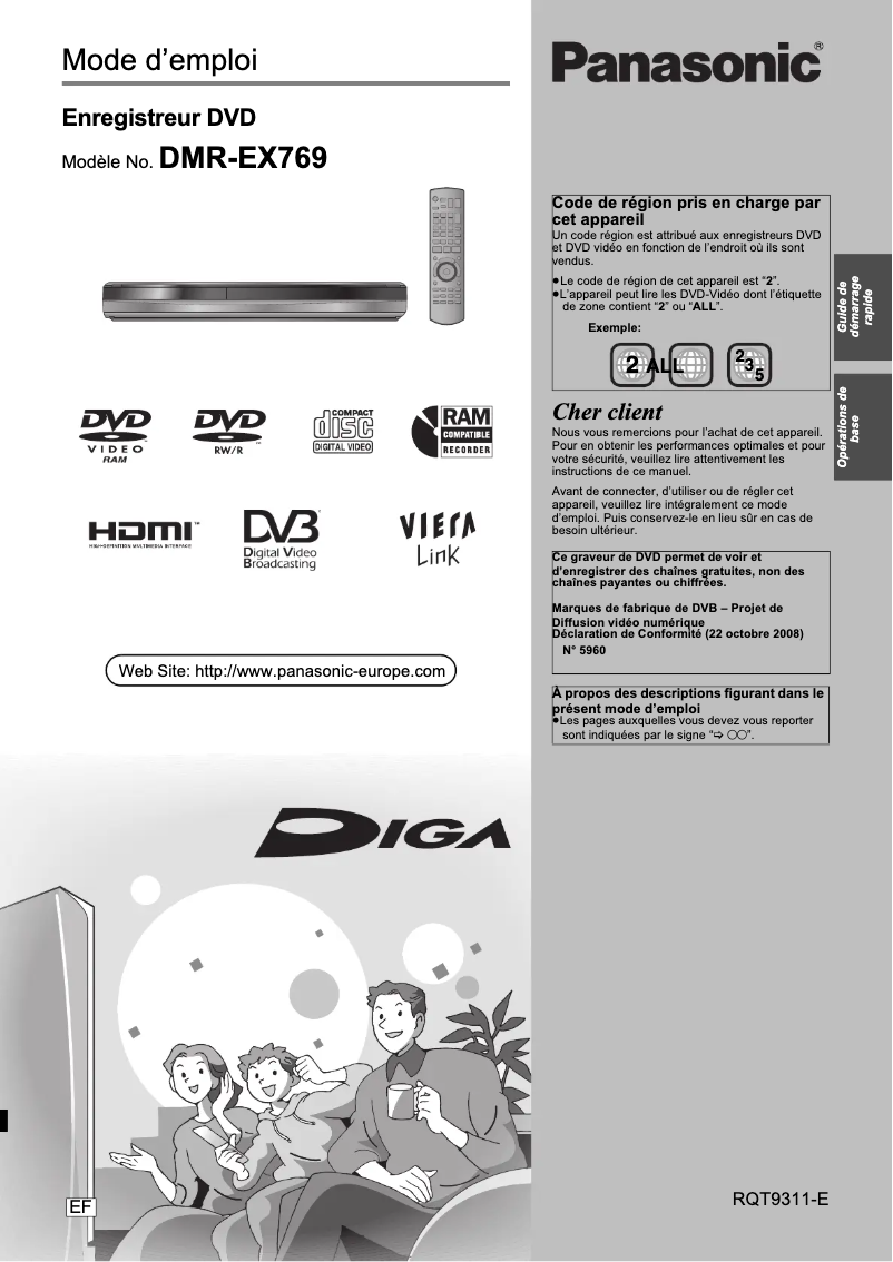 Page 1 de la notice Manuel utilisateur Panasonic DMR-EX769