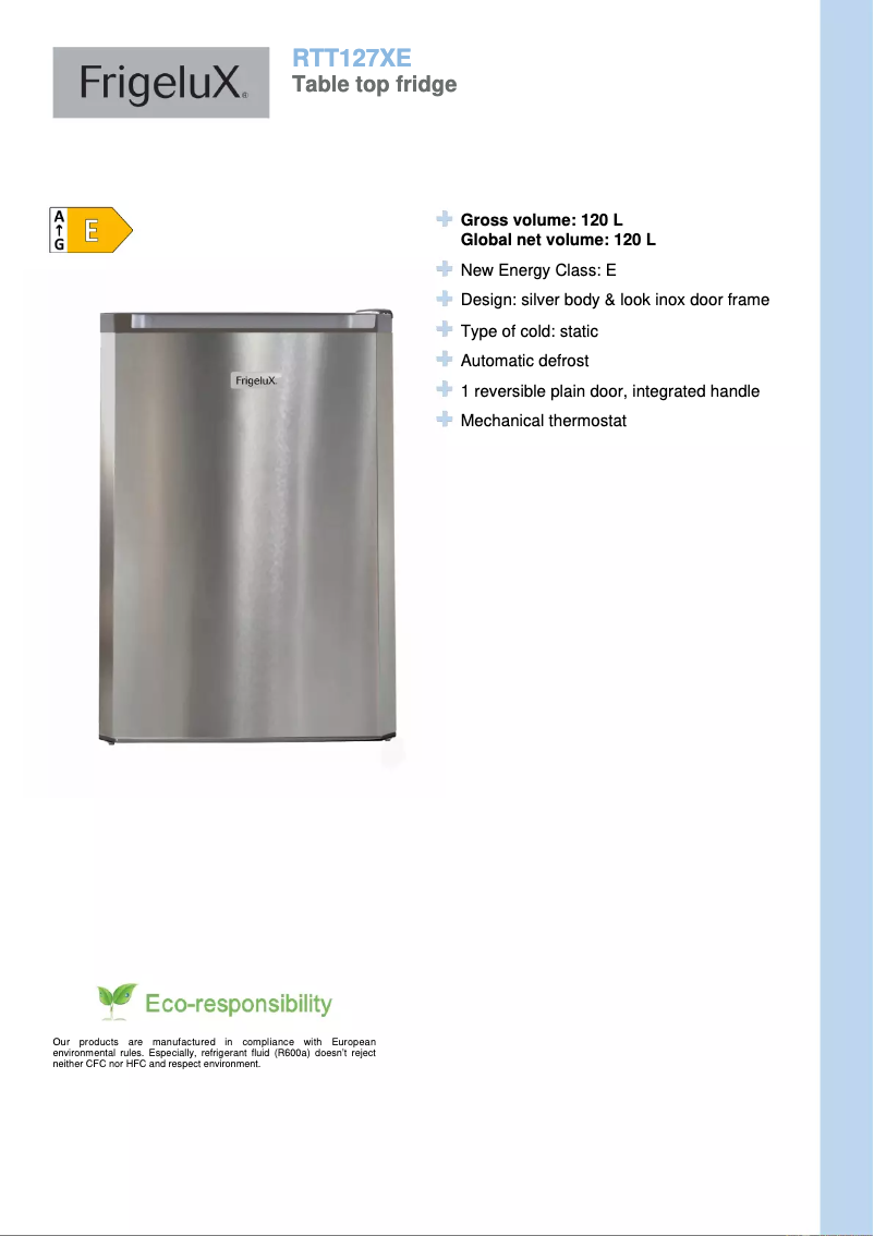 Image de la première page du manuel de l'appareil RTT127XE