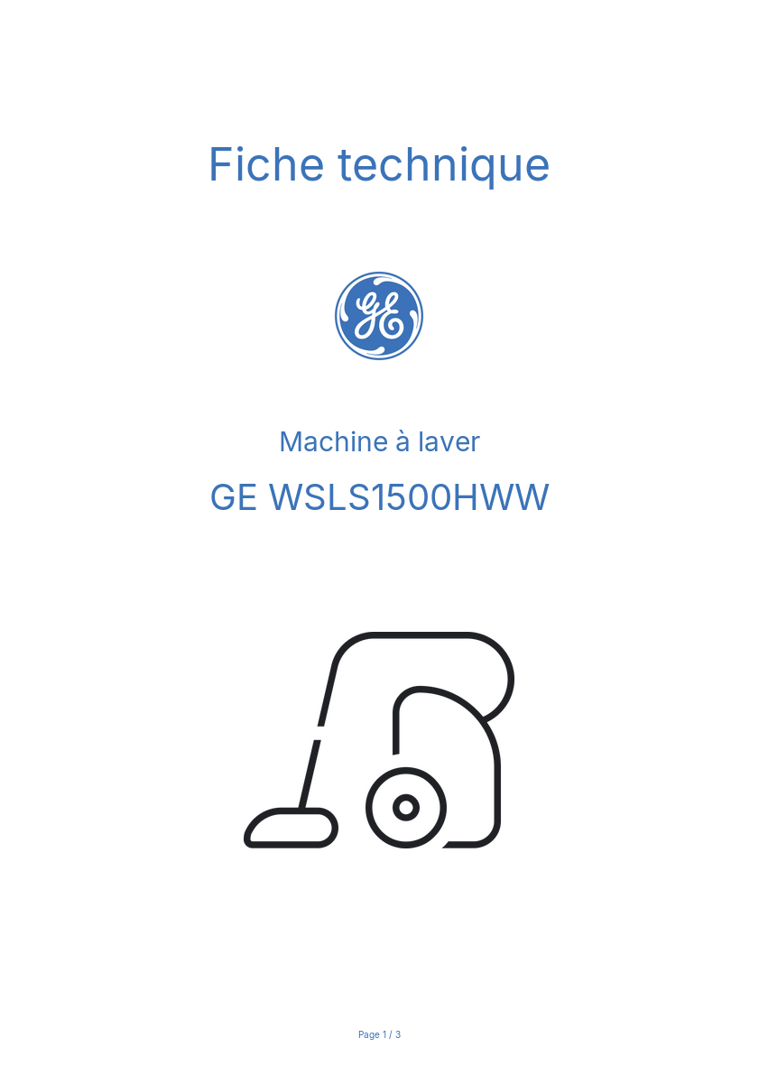 Page n°1 - Fiche technique GE WSLS1500HWW