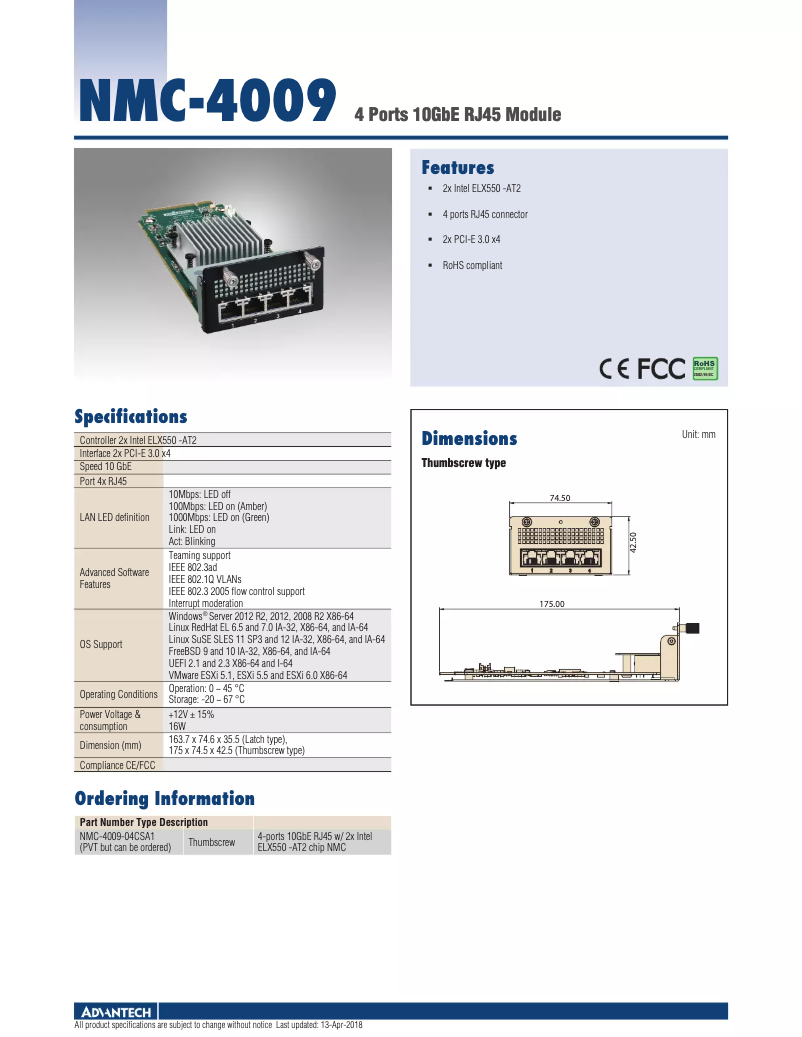 Page n°1 - Manuel utilisateur Advantech NMC-4009-04CSA1