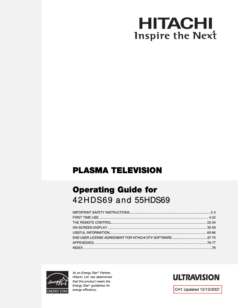 Página 1 del manual Manual de usuario Hitachi 42HDS69