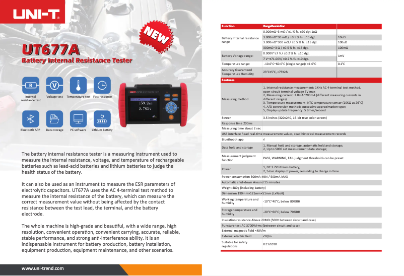 Page 1 de la notice Fiche technique Uni-T UT677A