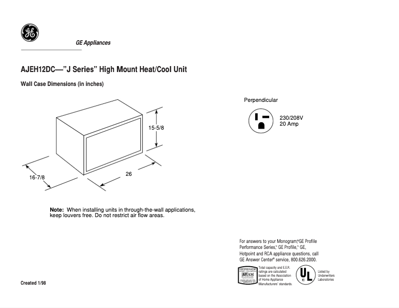 Página 1 del manual Ficha técnica GE AJEH12DC