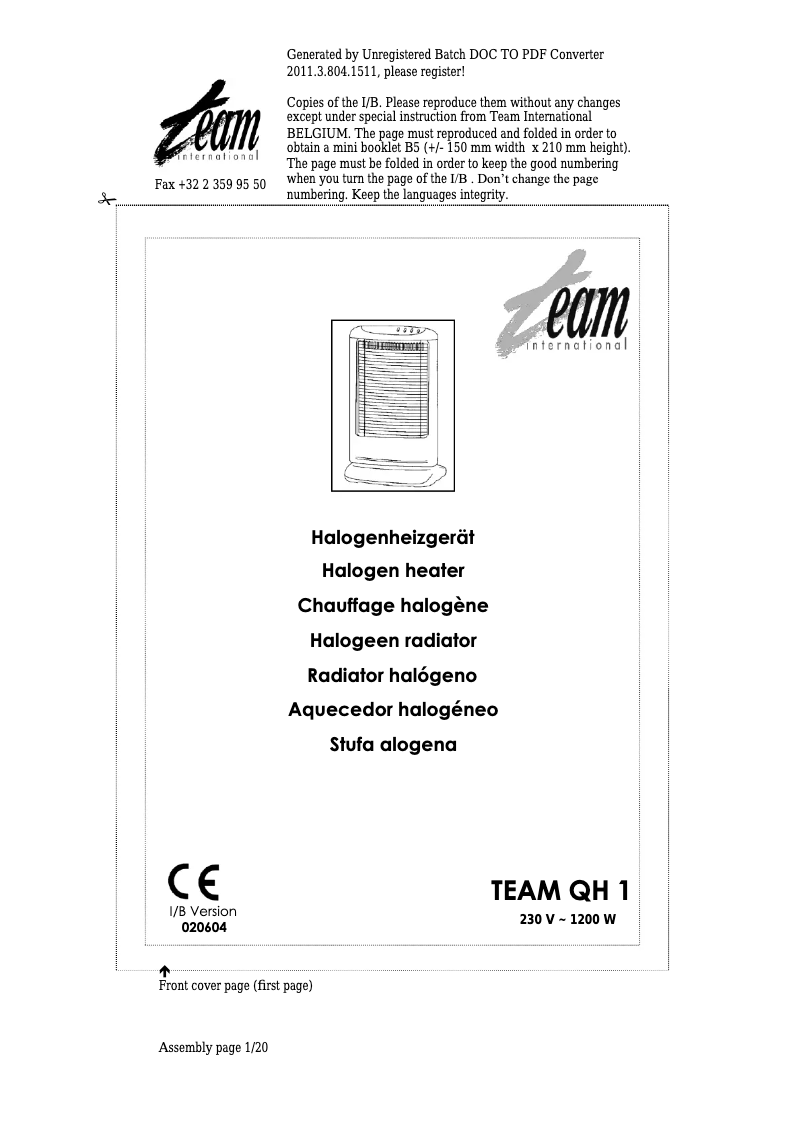 Page n°1 - Manuel utilisateur Team QH 1