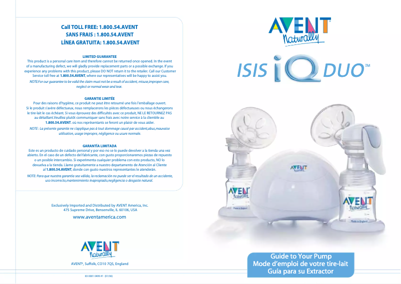 Page 1 de la notice Manuel utilisateur Philips Avent SCF294