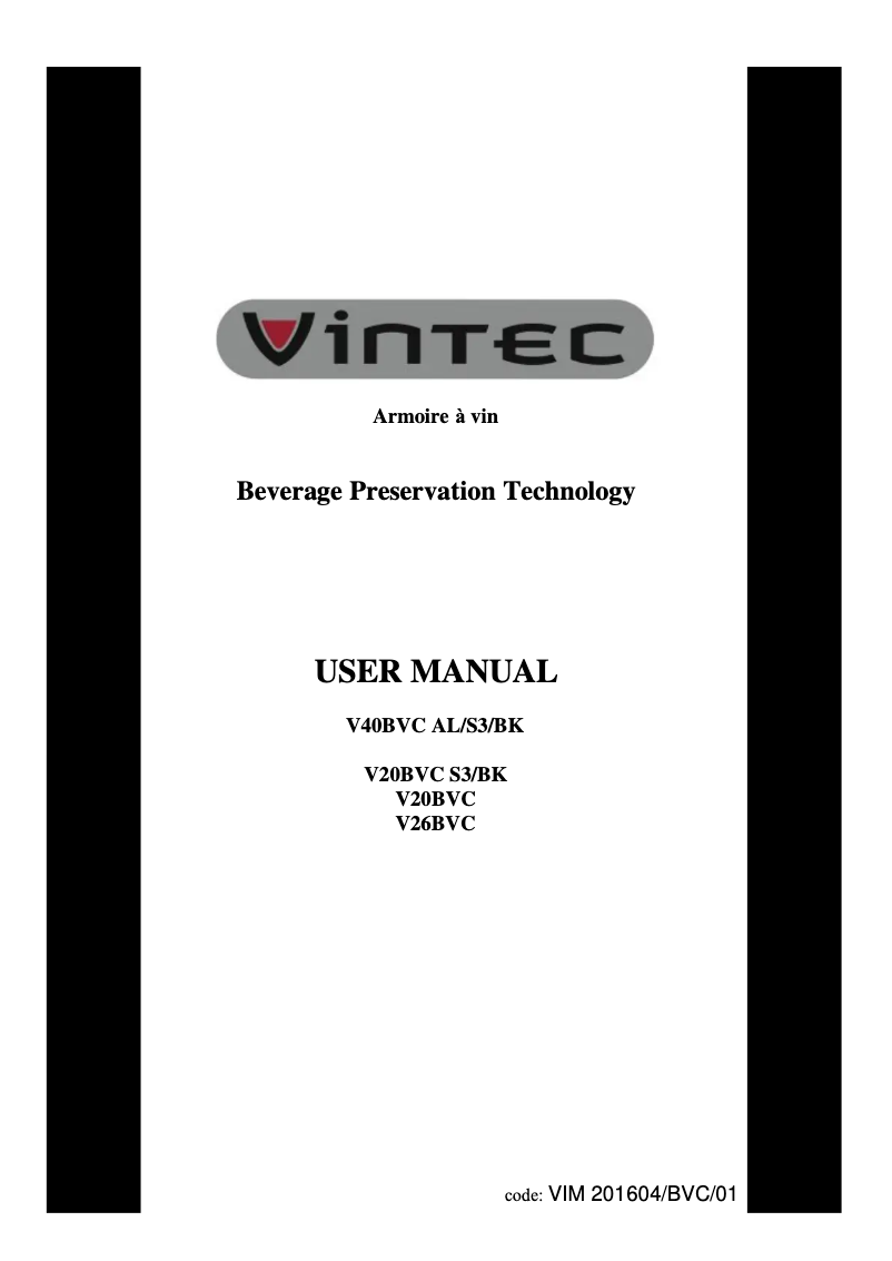 Page 1 de la notice Manuel utilisateur Vintec V20BVCBK