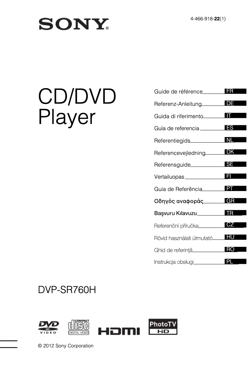 Page n°1 - Manuel utilisateur Sony DVP-SR760H