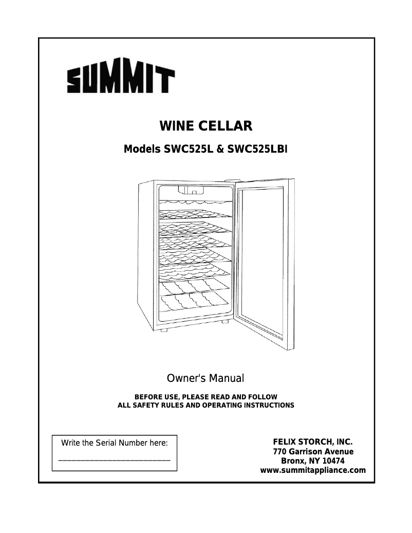 Page n°1 - Manuel utilisateur Summit SWC525LADA