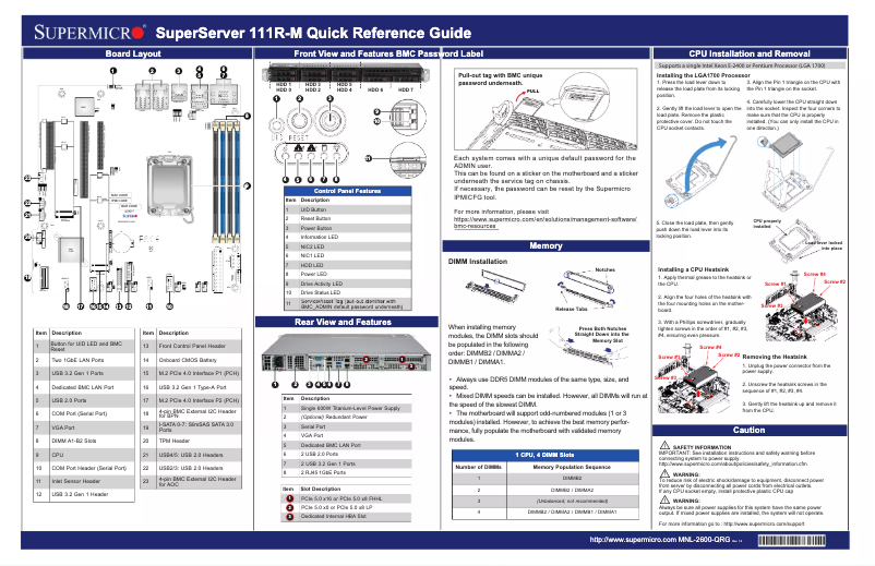 Page 1 de la notice Guide de démarrage rapide Supermicro SuperServer SYS-111R-M