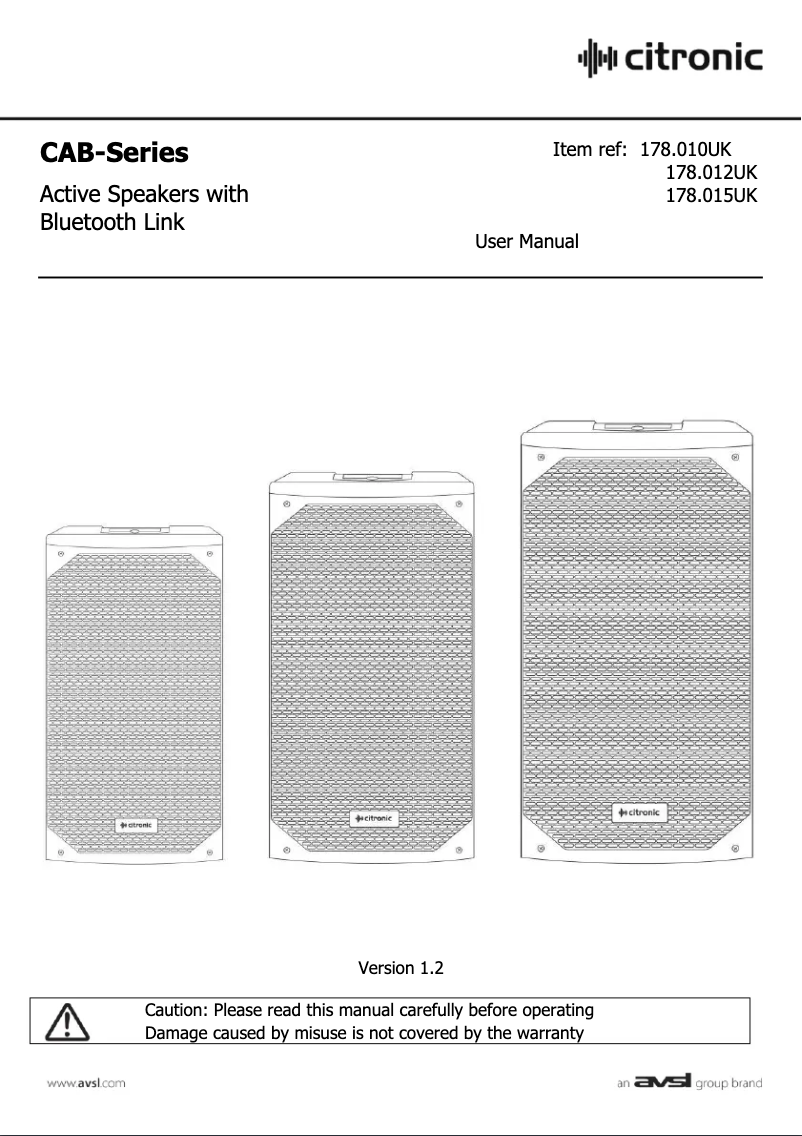 Page 1 de la notice Manuel utilisateur Citronic CAB-12L