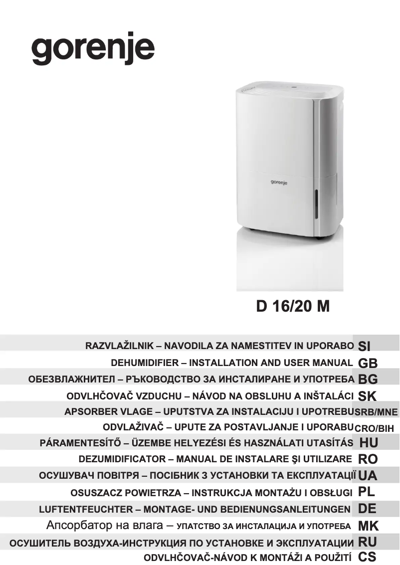 Page n°1 - Manuel utilisateur Gorenje D16M