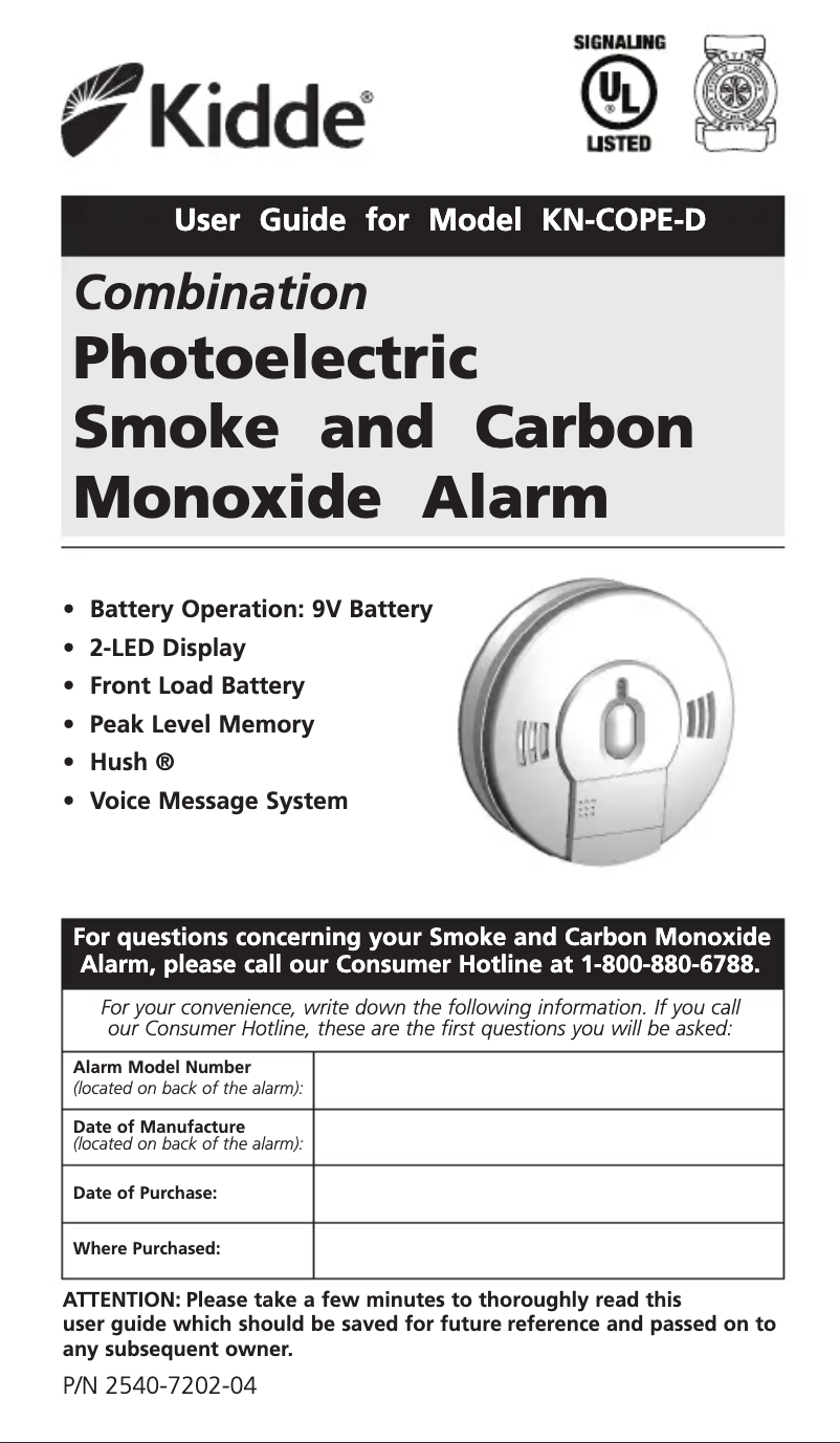 Page 1 de la notice Manuel utilisateur Kidde KN-COPE-D