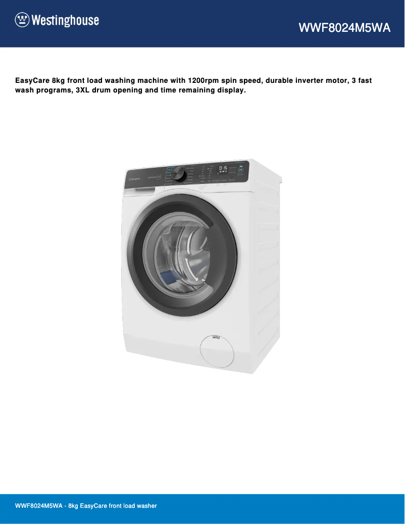 Página 1 del manual Ficha técnica Westinghouse WWF8024M5WA