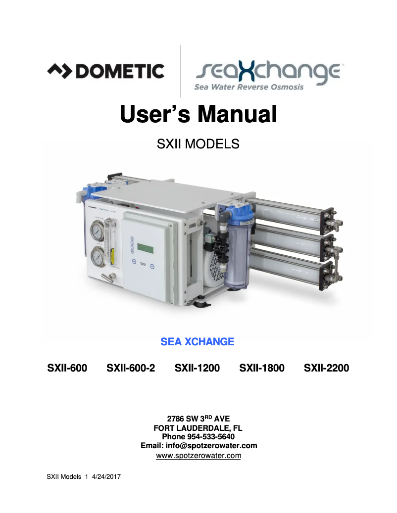 Page 1 of the manual User Manual Dometic SeaXchange SXII 1200Z