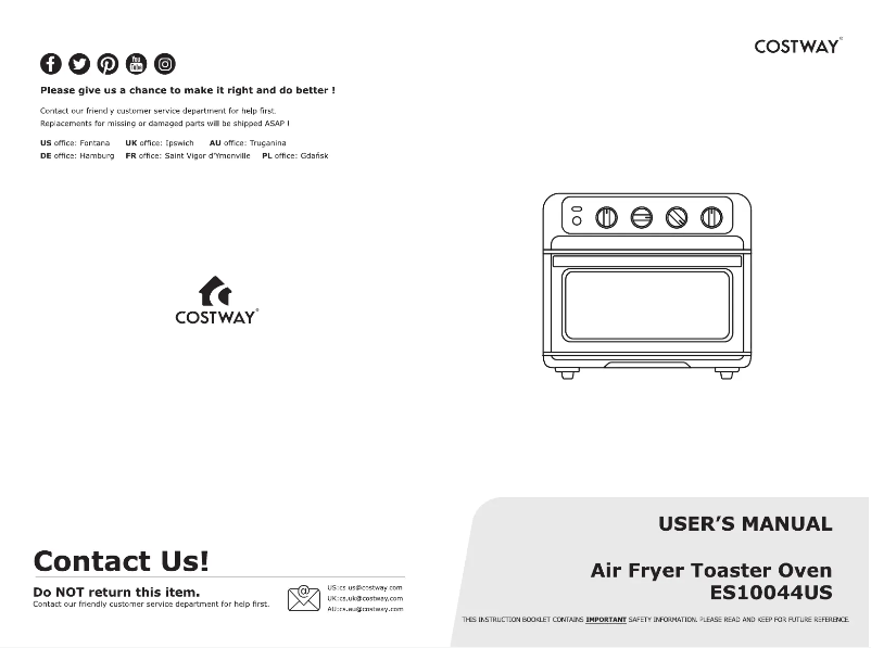 Page 1 de la notice Manuel utilisateur Costway ES10044US