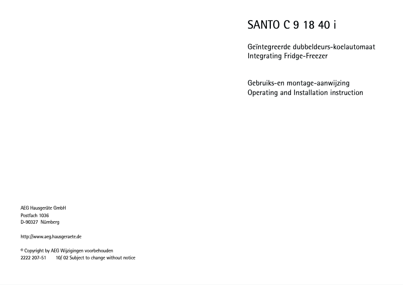 Image de la première page du manuel de l'appareil Santo SZ 91840 I