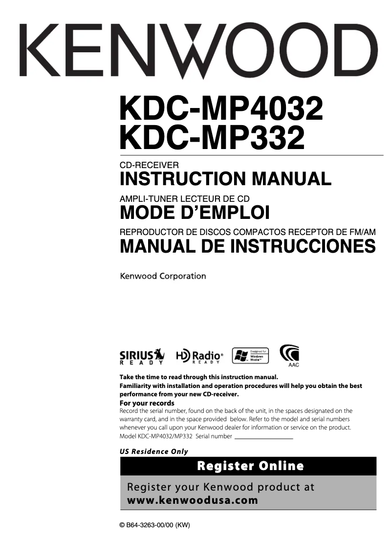 Page n°1 - Manuel utilisateur Kenwood KDC-MP332